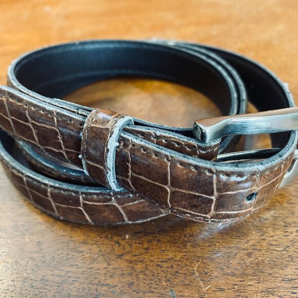 Brown Croc-Embossed Leather Belt With Silver-Tone Buckle - Picture 5 of 5